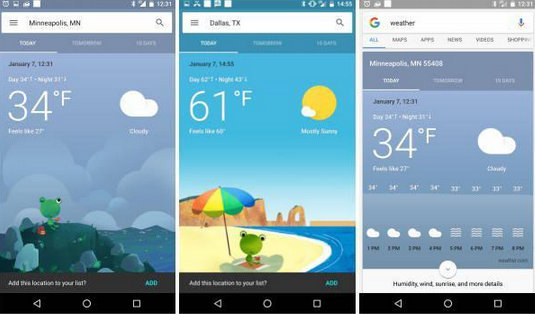 传谷歌开始在Android系统中测试天气卡片